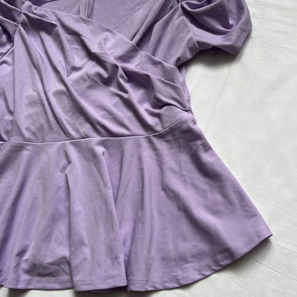 LYANER Wrap V Neck Zipper Back Puff Short Sleeve Flare Ruffle Peplum Top - Picture 8 of 11